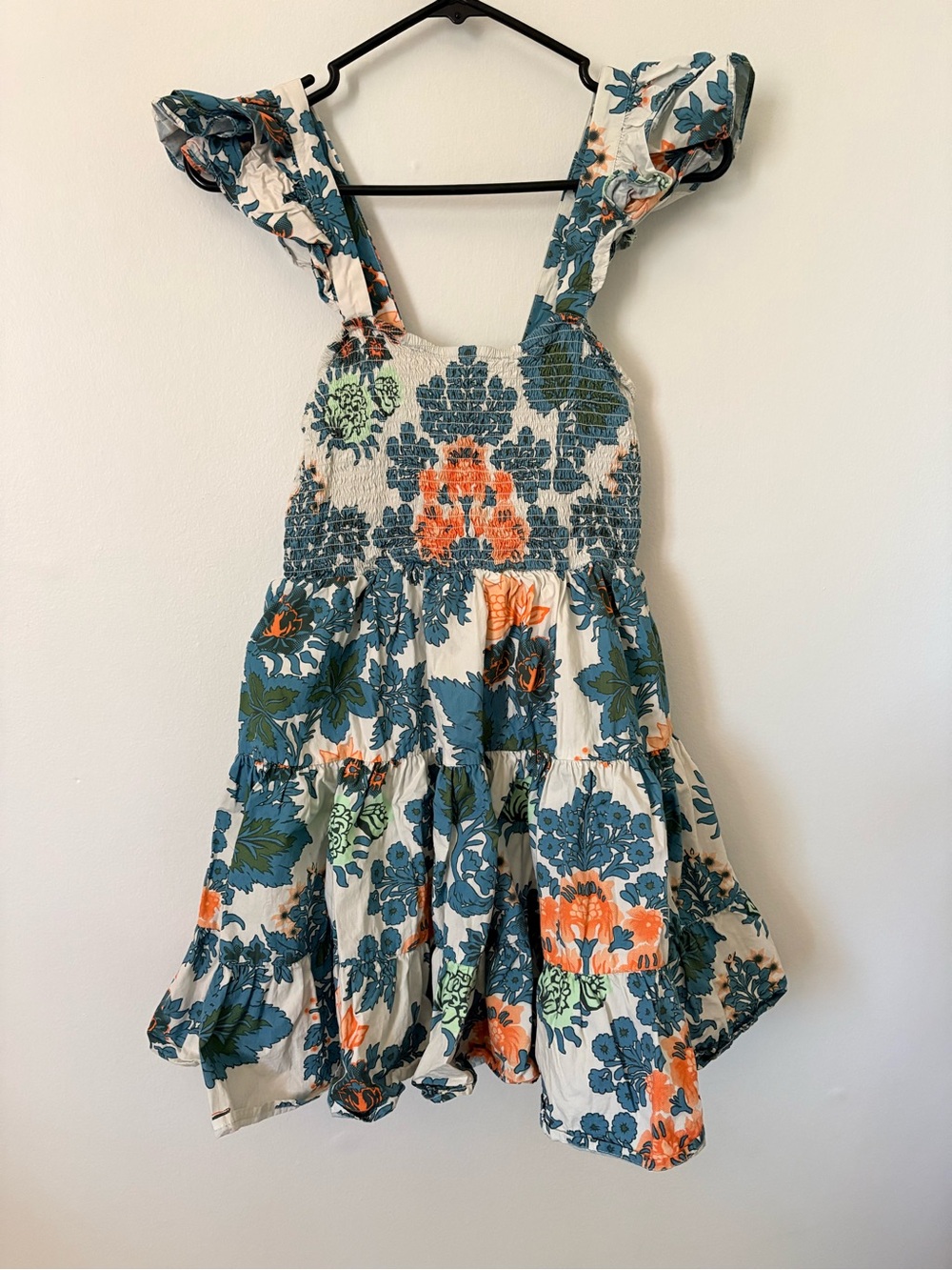 Floral Sundress with Ruffled Straps - Teal & Orange